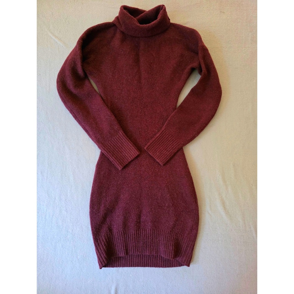 Uniqlo Womens XXS Burgundy Wine Turtleneck Knit Long Sleeve Sweater Dress